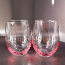 Mary Square Pink Glasses Stemless Wine Beverage Tumbler Set 2 Transparent Pink picture