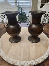 Pair Of Vintage Metal Vases With Pedestals picture