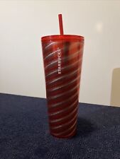Starbucks 2023 Holiday 24 oz Cold Tumbler Red & Silver Swirl picture