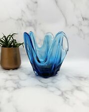 Vintage Five 5 Petal Blue Glass Swung Vase Handkerchief Bowl picture