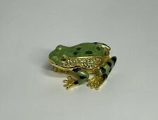 Bejeweled Little Frog Hinged Metal Enameled Crystal Trinket Box Magnet Closure picture