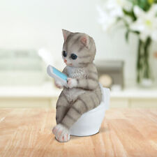 Grey Tabby Sitting on Toilet Statue 4.25