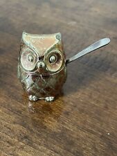 Vintage Silver Plated Owl Salt Cellar & Spoon Made in Japan 1.75
