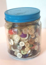 Vintage Marshmallow Creme Jar of Buttons with Lid FULL of Mixed Assorted picture