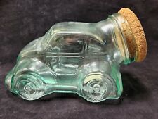Beetle Bug Volkswagen Car Green Tinted Glass Candy Cookie Jar w/Cork Lid  picture