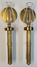 2 Vintage Sarreid?? Ltd Estate Find Brass Railroad Candle Stick Holders w/ Glass picture