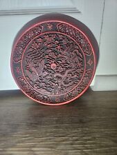 Beautiful Vintage Republic of China Carved Red Cinnabar Lacquer Plate 8