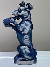 VINTAGE SCHAFER & VATER BLUE PORCELAIN FIGURAL LIQUOR FLASK DOG DRINKING BOTTLE picture