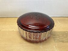 Vintage 40S Anchor Hocking Royal Ruby Glass Round Powder Trinket Box Candy Dish  picture