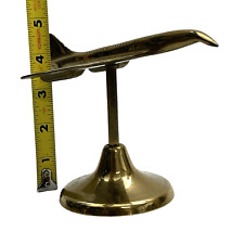 Vintage 1960’s Brass British Concorde Model Airplane on Stand Desk Paperweight picture