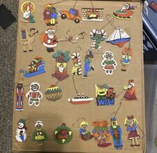 Lot of 50 Vintage Hand Painted Double Sided Flat Wooden Ornaments picture