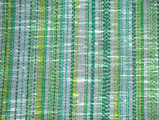 Vtg 70s Drapery Fabric Loose Weave Green Turquoise Yellow Stripes 46