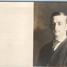 c1910s Handsome Young Man Portrait RPPC Half Full Bleed Real Photo Postcard A214 picture