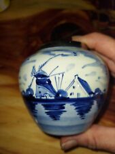 Vintage Delft blue white holland windmill small ceramic vase picture