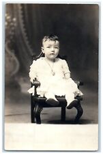 c1910's Little Girl Sat On Chair Studio Portrait RPPC Photo Antique Postcard picture