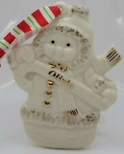 LENOX Personalized  Oiivia Snowman Porcelain Ornament Gold Accents Candy Cane picture