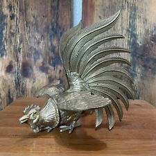 Vintage Brass Fighting Cock Rooster Sculpture Figure Statue 8” picture