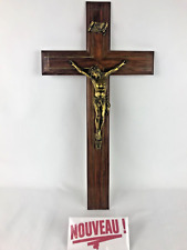 Large Ancient Jesus Christ Brass & Christian Wood Crucifix/Cross 60cm picture