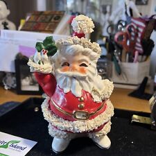 Napco Ceramic Planter Santa Claus With Sack Spaghetti & Gold Trim Waving Vintage picture