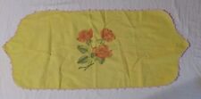 Dresser Scarf Runner Vintage Yellow Hand Embroidery Print Floral Rose Dainty picture