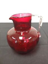 Antique Victorian Ruby Red Cranberry Glass Pitcher w/  Applied Clear Handle picture