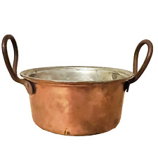 Antique Hand Hammered Copper Pot Rolled Edge  Brass Handles 5” picture