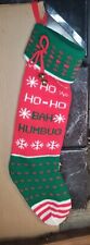 VINTAGE Christmas Stocking KURT ADLER Knit Bah Humbug Red Green Snowflakes 1983 picture
