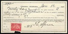 Chandler, OK 1901 Territorial 90 Day $37.50 Promissory Note w/ Tax Stamp Scarce picture
