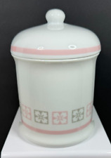 Vintage Decorative Pink & Gray Floral White Porcelain Lidded Jar picture