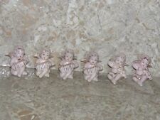 VTG 6 Mini Pink Cherub Angel Babies Playing Instruments Violin Accordion 1.5