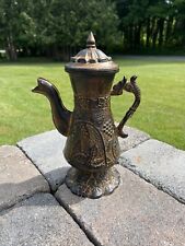Vintage Rustic Style Heavy Metal Ornate Pitcher With Fish Handle & Spout Lid NIC picture