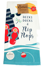 Kitchen Towel Summer Fishing Theme Deck Dock Flip Flops New with Tags 16 X 28 picture
