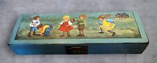Vintage Hand-painted Wooden Hinged storage Box Signed 17.5” X 5.75” X 2.75” picture