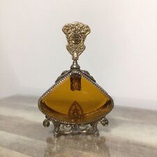 Vintage Large Ornate Floral Filigree Perfume Bottle Amber Glass Vanity Decor picture