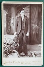 Antique Victorian Cabinet Card Photo Tall Lanky Man Grover Hill, Ohio picture