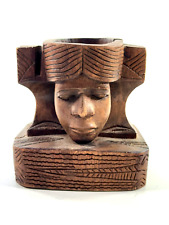 vtg Folk Art Carved Wood Wooden HEAD skull South America ashtray picture