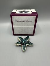 Cherished Treasures Blue Brown Starfish Trinket Box Rhinestone Jeweled Enamel picture