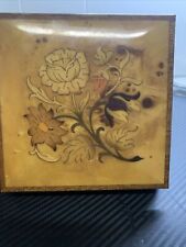 ITALY REUGE WOODEN MUSICAL BOX w/ INLAID DECORATIVE FLORAL WOODWORK picture
