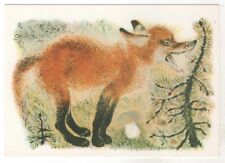 1967 Fairy Tale FOX Mushroom Forest Animals Soviet RUSSIAN POSTCARD Old Vintage picture
