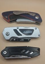 Mixed Lot of 3- Lockback Box Cutter Utility Knife- Uline, Husky, Hyper Tough picture
