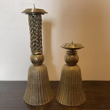 FINE TWO ANTIQUE BRASS CANDLESTICK CANDLE HOLDERS picture