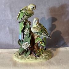 Vintage Royal Crown Pair of Parakeets Bird Porcelain Figurine By J Byron 1984 picture