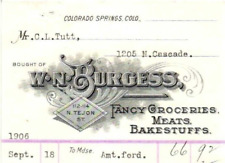 Vtg 1906 BILLHEAD*W N BURGESS*Groceries Meats Bakestuffs*Colorado Springs CO (D) picture