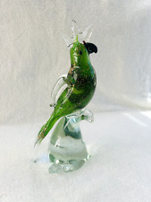 Glass Blown Vintage Italian Murano Green and Gold Parrot picture