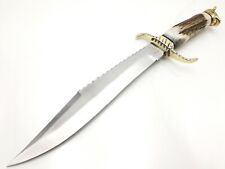 RARE CUSTOM HANDMADE  BOWIE BLADE TACTICAL KNIFE ANTLER GRIP & SHEATH picture