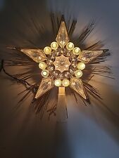 Vintage Crystal Christmas Tree Topper Gold Jewel & Tinsel Star 10 Lights No. 209 picture