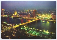 Egypt Cairo at Night, Aerial View, Nile River, Chrome Unposted, 6 x 4 picture