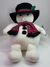 VTG Christmas Snowden 22” Large Stuffed Plush Snowman Top Hat Plaid Scarf W/ Tag picture