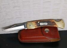 Vintage Schrade+ Signed Uncle Henry LB8 Folding Knife Papa Bear + Leather Sheath picture