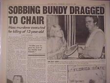 VINTAGE NEWSPAPER HEADLINE~ SERIAL KILLER MURDERER TED BUNDY ELECTRIC CHAIR 1989 picture